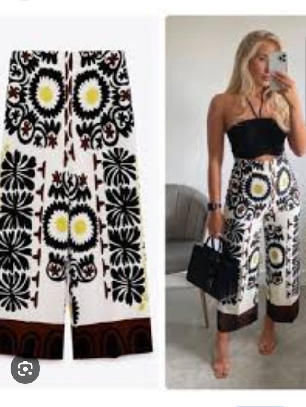 Zara Printed Wide Leg Culotte Pants Size Large EUC